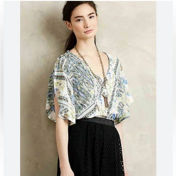 Anthropologie Maeve Blouse Ruffle Sleeve Floral Flowy 2 Maya - Picture 2 of 11